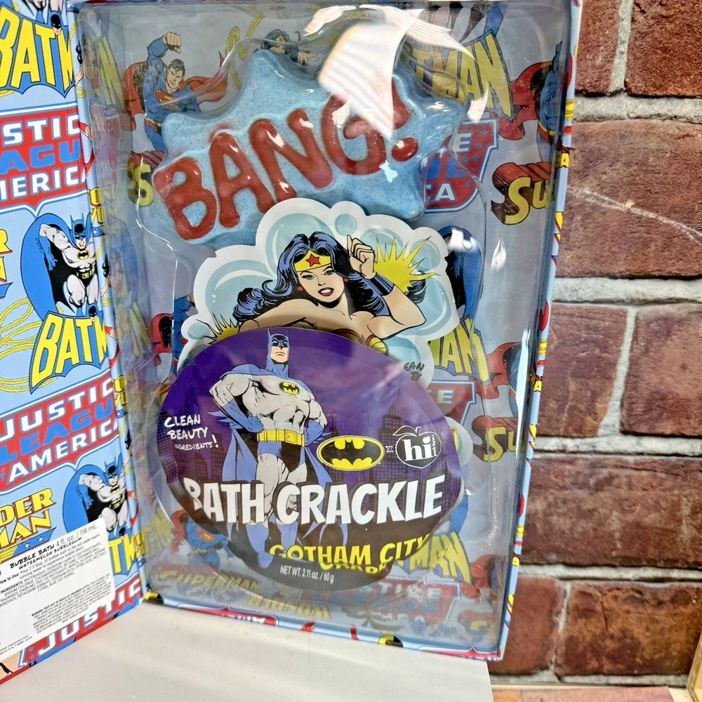 Justice League x Hi Peach Layne Bath Set- Bath Bomb Bath Crackle Bubble Bath New